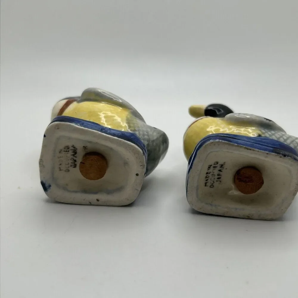 Vintage Duck Salt Pepper Shakers Goose Occupied Japan Ceramic Cork Stoppers Set